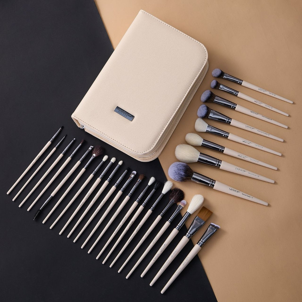 Real hair 28 pc makeup brush set With leather bag